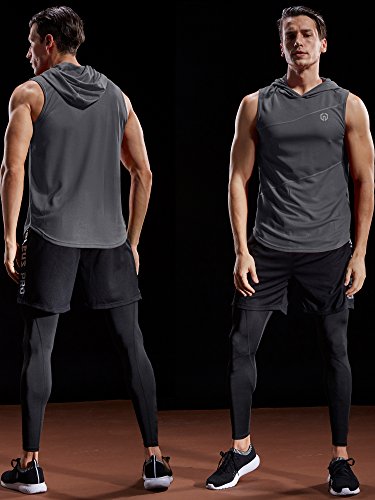NELEUS Dry Fit Workout Athletic Muscle Tank Top Running Shirts with Hoods - color: 5036# 3 Pack:black,grey,red, size: XX-Large