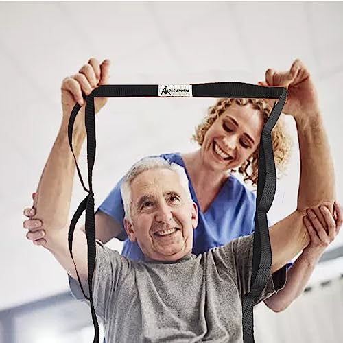 Stretching Strap Yoga Strap with Loops, Stretch Straps for Physical Therapy, Non-Elastic Exercise Strap for Pilates, Dance and Gymnastics with Workout Guide - color: Black
