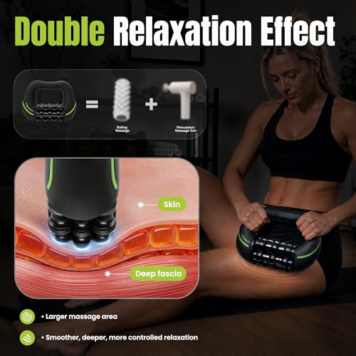 2‑in‑1 Electric Deep Rolling Massager – 8 Speeds, Full Body Muscle Roller for Legs, Calves, Abdomen, Back & Neck , Cellulite-prone Areas, Rechargeable, Handheld Powered Rolling Tool with LCD Display