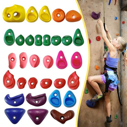 52 PCS Rock Climbing Wall for Kids,Rock Wall Climbing Holds,Adults Climbing Wall Grip Kits Holds Up to 230 lbs for Outdoor Indoor Home Playground Climbing Wall Holds