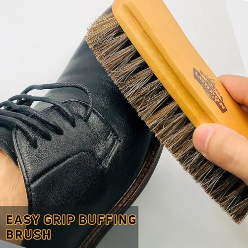 London Shine Shoe Shine Brush Kit, 4 Piece Horsehair Shoe Polish Brush Set for Leather Shoes & Boots, Shoe Care Cleaning Kit with Dauber Applicator Brushes, Suede Cleaner Brush and Microfiber Cloth.