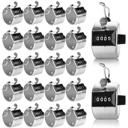 20 Pack Clicker Counter, Metal Hand Tally Counter Clicker, 4 Digit Mechanical Palm Pitch Counter Clicker for Counting Numbers Golf Sports Events Office Stadium