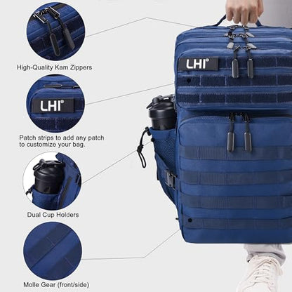 LHI Military Tactical Backpack for Men and Women 45L Army 3 Days Assault Pack Bag Large Rucksack with Shoe Compartment - color: 1.4 Blue