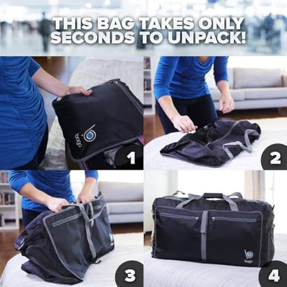 Bago 80L Travel Duffle Bag - Foldable Weekender Bag For Women & Men - Lightweight tier-resistant waterproof Shoe Pocket (Black) - color: Black, size: 80L