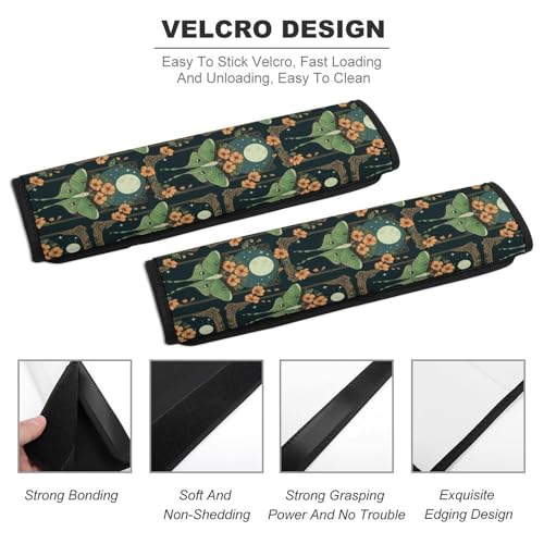 2PCS Full Moon Stars Floral Art Mystical Luna Moth Seat Belt Cover Soft Padded Neck Strap Covers for Kids, All Vehicles, Comfortable Driving - color: Pattern 569
