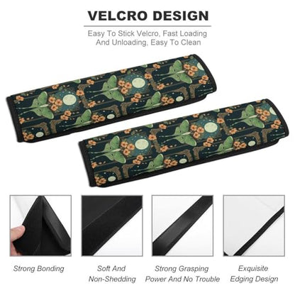 2PCS Full Moon Stars Floral Art Mystical Luna Moth Seat Belt Cover Soft Padded Neck Strap Covers for Kids, All Vehicles, Comfortable Driving - color: Pattern 569