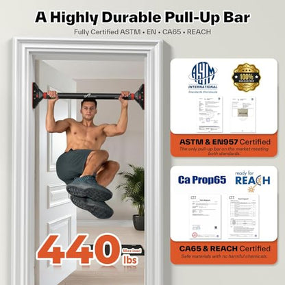 Sportneer Pull Up Bar for Doorway, No-Drill, Adjustable 29.5-37 in, 440 lb | Doorway Fit, No-Drill, Secure Lock, Adjustable, 440 lb, Home Gym Upper Body Workout,Strength Training