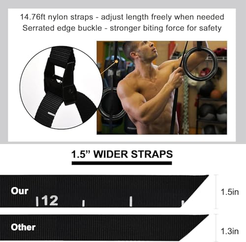 PACEARTH Gymnastic Rings 1100lbs Capacity with 14.76ft Adjustable Buckle Straps Pull Up Exercise Rings Non-Slip Rings for Home Gym Full Body Workout - color: Yellow