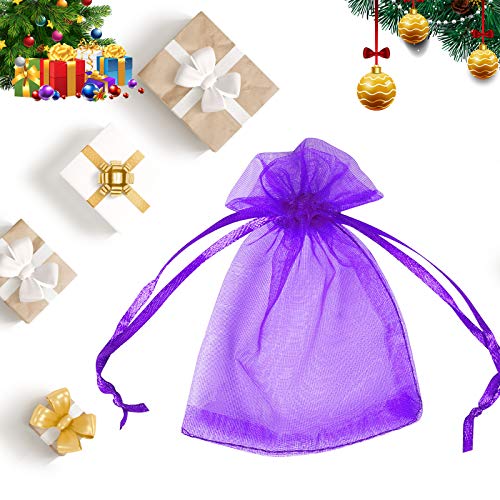 Boshen 100/200PCS Organza Gift Candy Sheer Bags Mesh Jewelry Pouches Drawstring Bulk for Wedding Party Favors Christmas (3" X 4"(100PCS), Purple) - color: Purple-3" X 4"(100PCS)