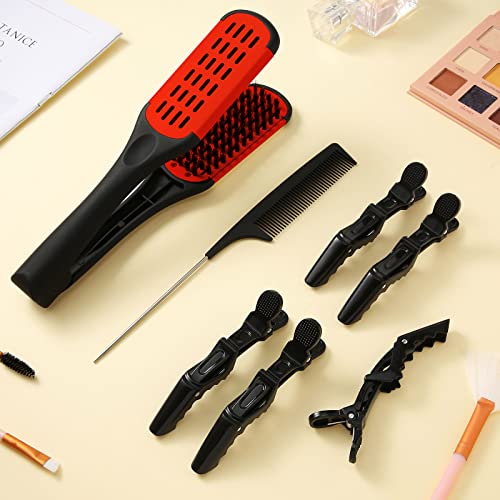 Honeydak Double Brush Boar Bristle Clamp Comb with Alligator Clips, Rat Tail Comb for Hair Styling (Red Black) - color: Red Black Comb