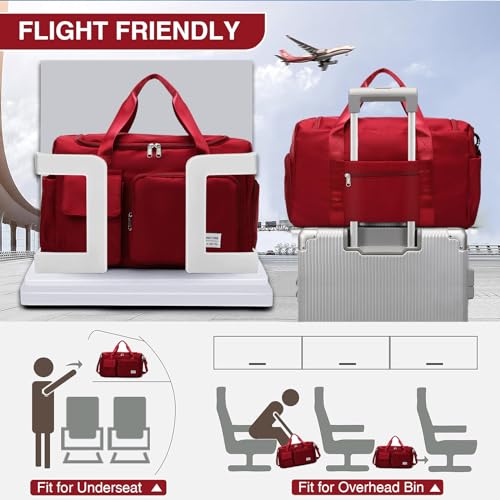 Small Gym Bag for Women, Travel Duffle Bag Carry On Weekender Bag with Shoe Compartment - color: 06#Red, style: Gym Bag&toiletry Bag