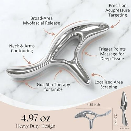 Trigger Point Massage Tool, Gua Sha Tool for Deep Tissue Massage & Fascia Release, Metal Muscle Scraper, Stainless Steel Thumb Saver, Acupressure Myofascial Release Tool, Full Body Pain Relief - color: Silver Trigger