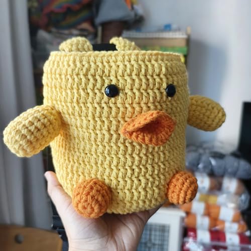 Handmade Crochet Rock Climbing Chalk Bag, Fun Plush Animal Chalk Pouch with Drawstring, Adjustable Waist Belt for Indoor Outdoor Bouldering Sport Climbing - style: Yellow Duck