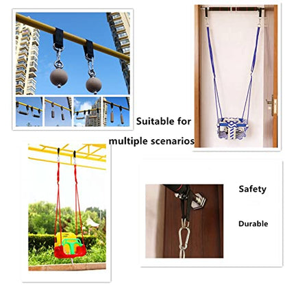 Hammock Tree Swing Straps Kit, Short Hanging Straps 2 Pack | 2 Heavy Duty Hook Clasps, Holds 440lbs, For Swing Hammocks Seat, For Pulley System Gym Equipment