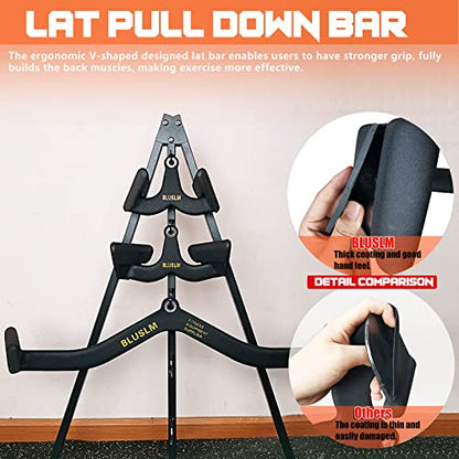 BLUSLM LAT Pull Down Bar for Cable Machine, LAT Pulldown Attachments T-bar V-bar Cable Attachment for Gym, Back Tricep Strength Training Handle - size: 3Pcs