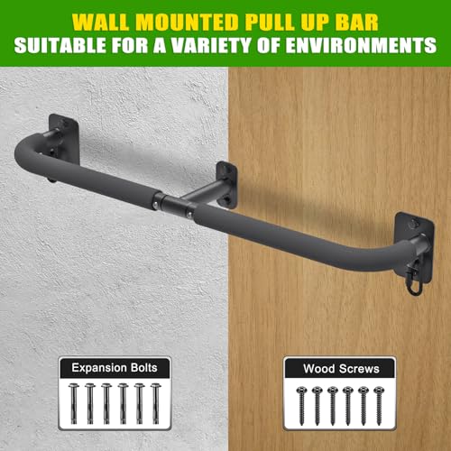 SELEWARE Heavy Duty Wall Mount Pull Up Bar, Joist Mount Chin Up Bar for Doorway, Sturdy Steel Construction, w/Resistance Band Hooks, Fits 32"/36" Wall Studs for Home Gym Strength Training - size: A: 32" x 1.6" Dia Grip