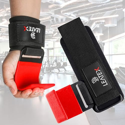 Weight Lifting Hooks (Pair) for Deadlifts, Pull Ups, Rows & Shrugs - Anti-Rip Nylon Strap Hand Grips with Thick Wrist Padding - Heavy Duty Wrist Straps for Weightlifting & Gym Workouts - color: Red