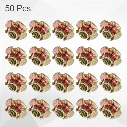 HARFINGTON M6x7.3mm T-Nuts 4 Pronged Tee Nut 0.69" x 0.29" Fully Thread Carbon Steel Inserts for Wood, Rock Climbing Holds, Cabinetry, Furniture 50pcs - size: M6x7.3mm