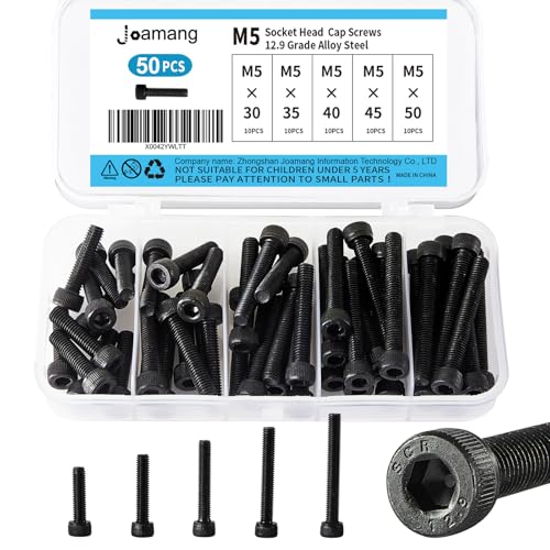 M5 x 30mm 35mm 40mm 45mm 50mm Hex Socket Head Cap Screws Bolts, 12.9 Grade Alloy Steel, Black Oxide Finish, Metric Allen Drive, Fully Threaded, Assortment Kit 50Pcs - size: Socket M5x30-50 mm