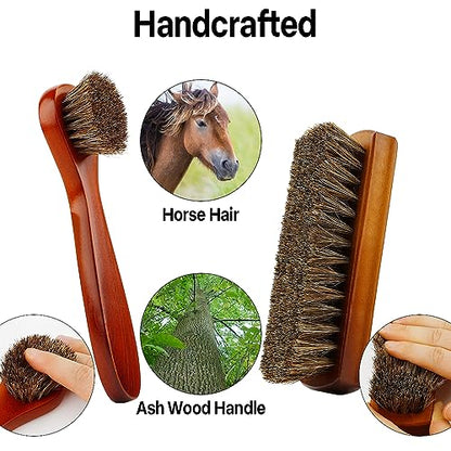 Shoe Brush, Shoe Cleaning Brush, 2 Pieces Horsehair Shoe Brush, Boot Brush, Horse Hair Brush for Leather, Shoe Brushes for Cleaning, Leather Shoes Boot Cleaning Brush Care Clean Dauber Applicators