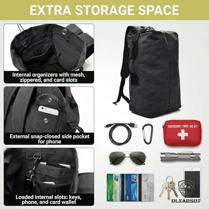 Military Tactical Backpack Large Capacity Travel Climbing Bag Duffel Bag Top Load Double Strap Canvas Backpack - color: Black