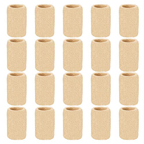 Senkary 20 Pieces Finger Compression Sleeves Elastic Finger Protectors Thumb Splint Brace for Arthritis Pain Relief, Basketball Sport (Beige) - color: Beige