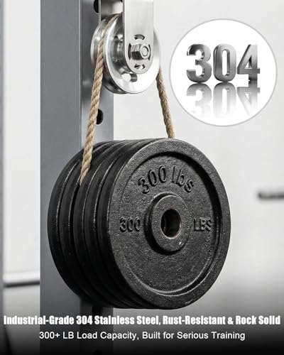Height Adjustable Cable Pulley System for Power Rack 2x2'' & 3x3'' | 304 Stainless Steel, Silent Bearings, 180 Degree Swivel, 300 lbs Support, Hand Tightened Knob, Smooth Motion