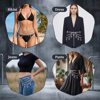 2 Pcs Thorn Heart Waist Chain Belt, Punk Gothic Belt Chains with Pant Chain for Women Girl