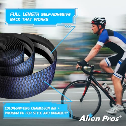 ALIEN PROS Chameleon Skin Bike Handlebar Tape (Set of 2) – Full Pattern Upgrade with Striking Color-Shifting Design and Premium Comfort Grip (Blue) - color: Blue