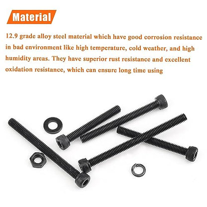 HELIFOUNER 200 Pieces M4 x 30mm /35mm /40mm /45mm /50mm, Hex Socket Head Cap Metric Screws Bolts Washers Nuts Kit, 12.9 Grade Alloy Steel, Fully Threaded, Black - size: M4 x 30/35/40/45/50mm, style: Socket Head