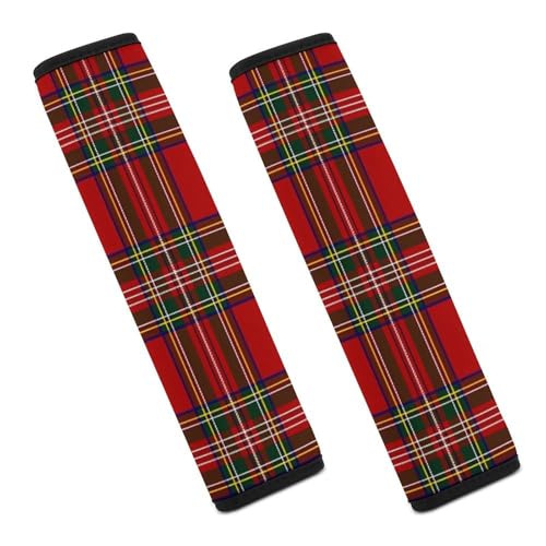 Universal Fit Seat Belt Cover for Adult Use, Stroller Pushchair High Chair, 2PCS Scottish Tartan Farmhouse Red Green Christmas Plaid Harness Pads Strap Shock Absorption - color: Pattern 275