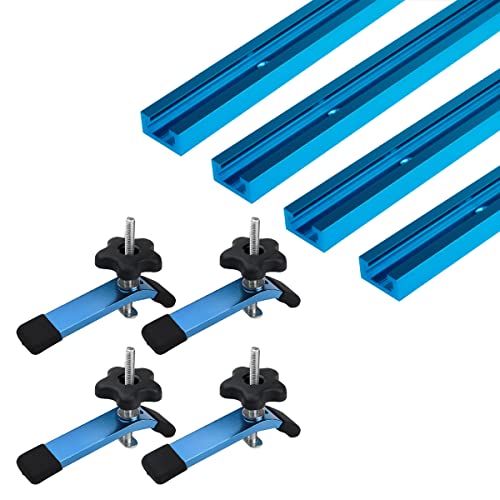 POWERTEC 71860 36 Inch x4 Universal T track with 4 Pcs Hold Down Clamp, Double-Cut Profile T track with Predrilled Mounting Holes & 5-1/2” L x 1-1/8” W T track Clamps - size: 36" Track (4PK) w/ HD Clamp (4PK)