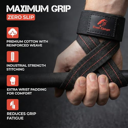 Figure 8 Lifting Strap Padded Deadlift Straps Heavy Duty Weight Lifting Straps Strongman Axle Bar Straps Weightlifting Wrist Wraps - color: Black/Red, size: Large ( 8.0'' & UP Wrist Circumference )