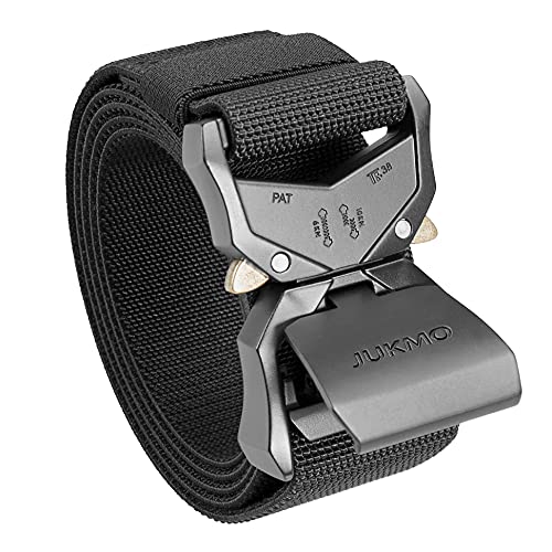 JUKMO Tactical Belt, Military Hiking Rigger 1.5" Nylon Web Work Belt | Heavy Duty Quick Release Aluminum Alloy Buckle & Stretch Belt Strap - color: Black, size: Large-for Waist 42"-46" (Length 53")