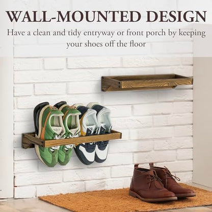 MyGift Set of 4 Rustic Burnt Solid Wood Hanging Shoe Storage Organizer Racks, Wall Mounted Space Saving Footwear Holder for Closet, Mudroom, Entryway, Holds 8 Pairs - color: Burnt Wood
