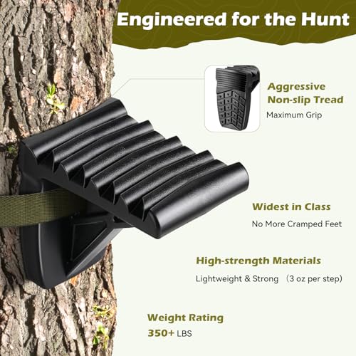 Saddle Hunting Platform Steps, Ultra-Light Ring of Steps for Climbing Bow Hunting with 6 Feet Heavy-Duty Strap & Cam Buckle, Ergonomic Anti-Slip Design - size: 6 Pack