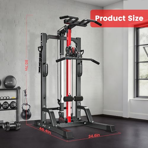 Pull Up Bar Power Tower Dip Station with Cable Machine, 450LB Home Gym | Pull up bar, dip station and 16-position cable system for pull ups, dips, lat pulldowns, rows and full-body training - color: Black01