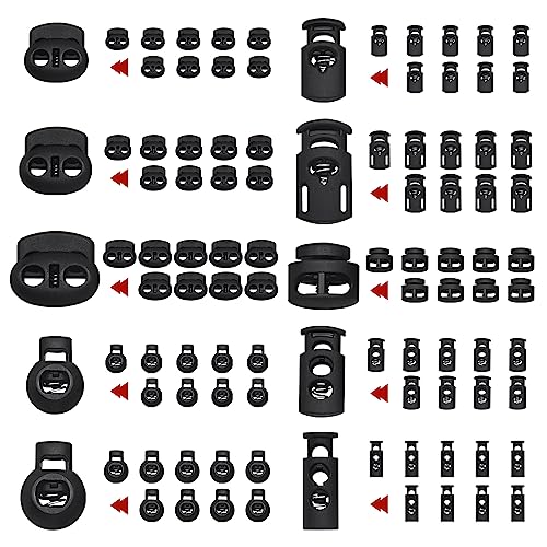 SEMINI Plastic Cord Locks Spring Toggle Stopper Cord Stops Fastener Toggles for Shoelaces, Drawstrings, Bags, Clothing - color: Black