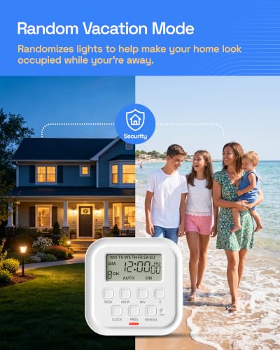 HBN Outlet Timer Indoor Plug in Timers for Light Lamps Fan, Digital Timer | for Electrical 3-Prong Dual Outlet, 7 Day 8 ON/OFF Programmable Timer Outlets for Kitchen, Home, Vacation Mode,15A/1875W
