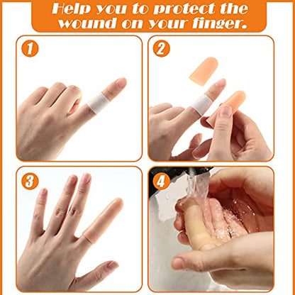 Nuanchu 50 Pcs Gel Finger Cots Silicone Finger Protectors Support Gel Cover Sleeves Gloves Caps, 40 Pieces Long, 10 Pieces Short(Beige)