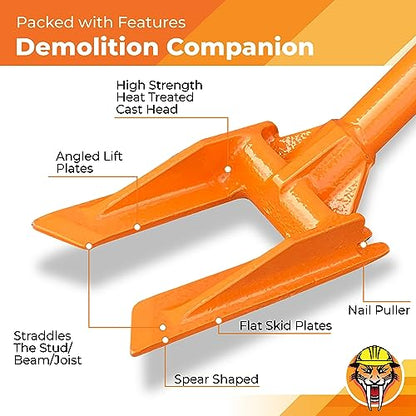 48” Demolition Pry Bar & Crowbar – Oval Handle Wrecking Bar for Ceiling & Wall Demo – Heavy Duty Nail Puller Tool for Contractors, Firefighters & Home Renovations - size: 48" Oval