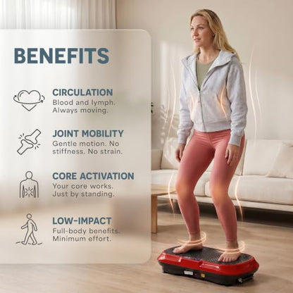 Lifepro Waver Vibration Plate Exercise Machine with 99 Speeds & 10 Presets | Resistance Bands, Non-Slip Surface, 330 lbs Capacity — Vibration Plate for Lymphatic Drainage, Body Toning, Full-Body Workout - color: Red