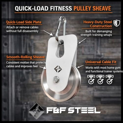 F&F STEEL Quick-Load Fitness Pulley Sheave - Heavy-Duty 500 lb Weight Capacity, Easy Cable Management for Home Gym Equipment - style: Composite Black Wheel
