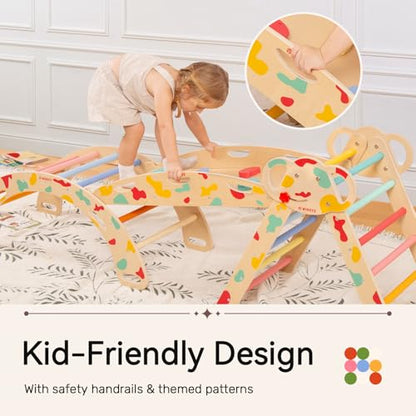 WINGYZ Pikler Triangle Set, Montessori 8-in-1 Foldable Climbing Set | Reversible Animal Slide, Patent-Protected Jungle Gym, Safe 2.35in Gap, ASTM F963 Standards for Toddlers 18M-5Y, Rainbow - color: Rainbow