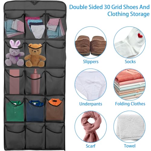 2Pcs Dual Sided Hanging Shoe Organizer, 30 Large Pockets, Black | 360 Rotating Hanger, Space Saving Storage Bag, For Closet Bedroom Laundry Room - color: Black 2PCS