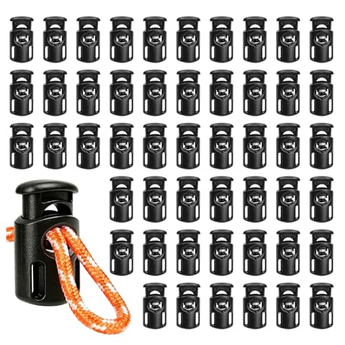 12 PCS Cord Locks for Drawstrings, Plastic Spring Toggle Stopper Clasp, Adjustable Shoe Lace Lock for Sneakers Boots - color: 01-black 50pcs