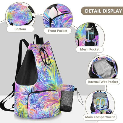 Mens Drawstring Bags Climbing Gym Bag With Pockets Cinch Bags Waterproof Colorful Tropical Plants