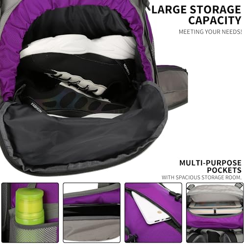 70L Camping Hiking Backpack with Rain Cover Waterproof Backpacking Backpack for Hiking Treeking Climbing Outdoor - color: Purple