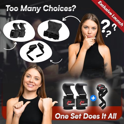 Weight Lifting Hooks & Wrist Straps Set – Lifting Hooks with Anti-Slip Grip, Adjustable Wrist Wraps for Weightlifting, Deadlifts, Powerlifting, Gym Straps for Men and Women