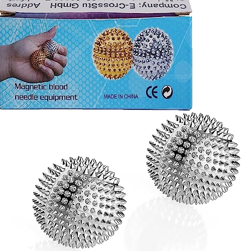 Spiky Massage Ball, Magnetic Balls, Hand Massage Ball Silver Ball 1 Pair, Hand Acupuncture Ball Massage for Adult and Kid, Hand Exercise Squeeze Balls for Pain Pressure and Stress Relief - color: Sliver, size: 47 mm